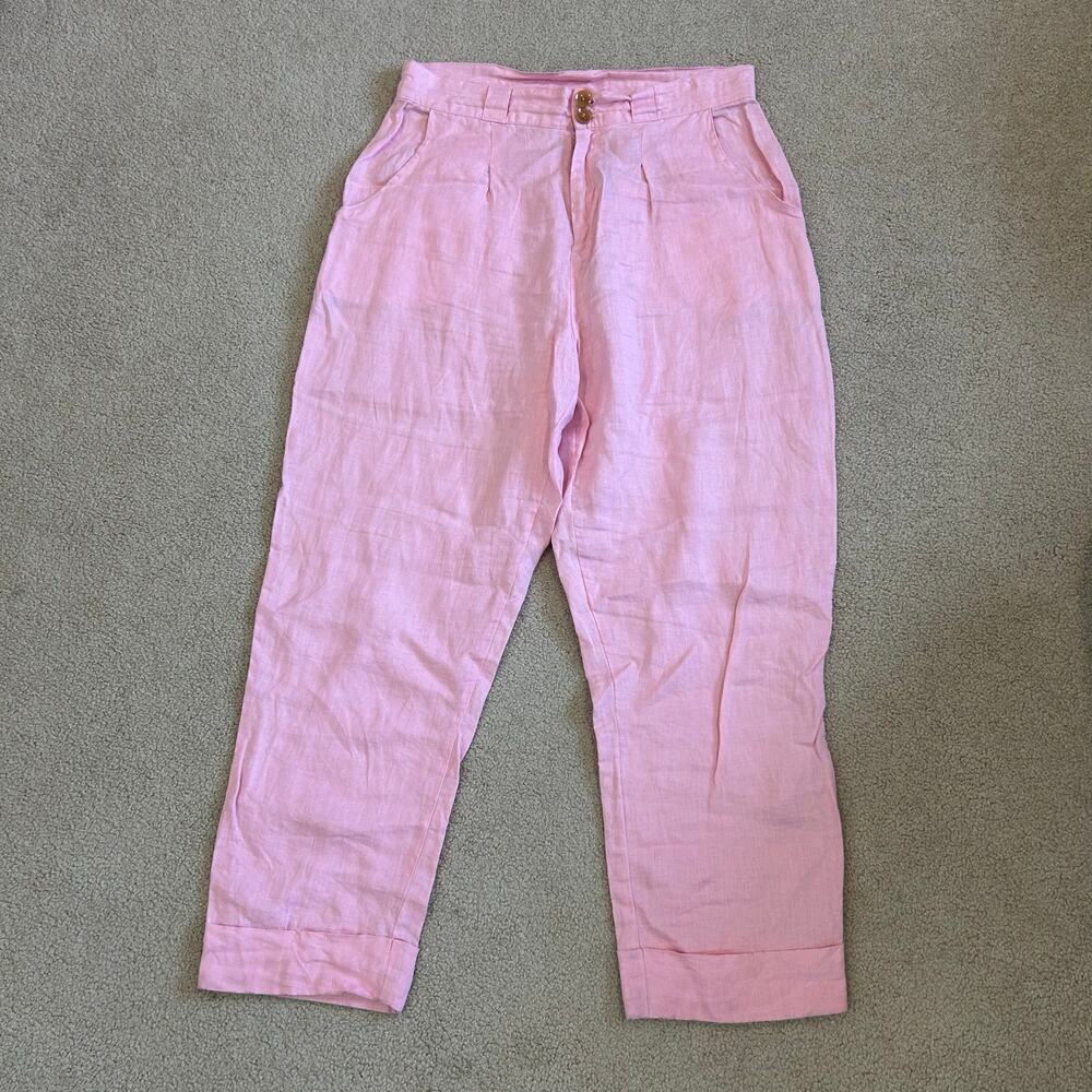 Acacia Pink High Waisted Linen Pants Minimalist Career Office Womens Size XL